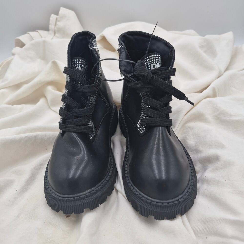 NEW DKNY Ava Arlyn Combat Boot black bootie Little Girls size 12.5-1